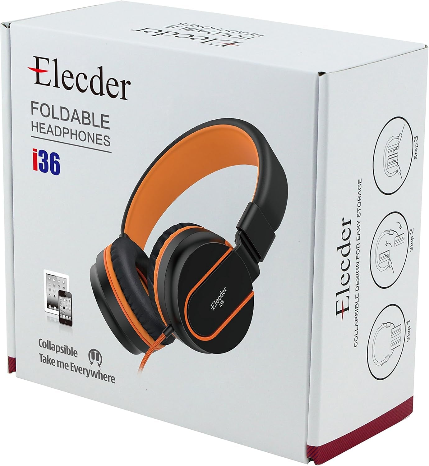 I36 Kids Headphones Children Girls Boys Teens Foldable Adjustable on Ear Headphones 3.5Mm Jack Compatible Cellphones Computer Kindle MP3/4 School Tablet Black/Orange