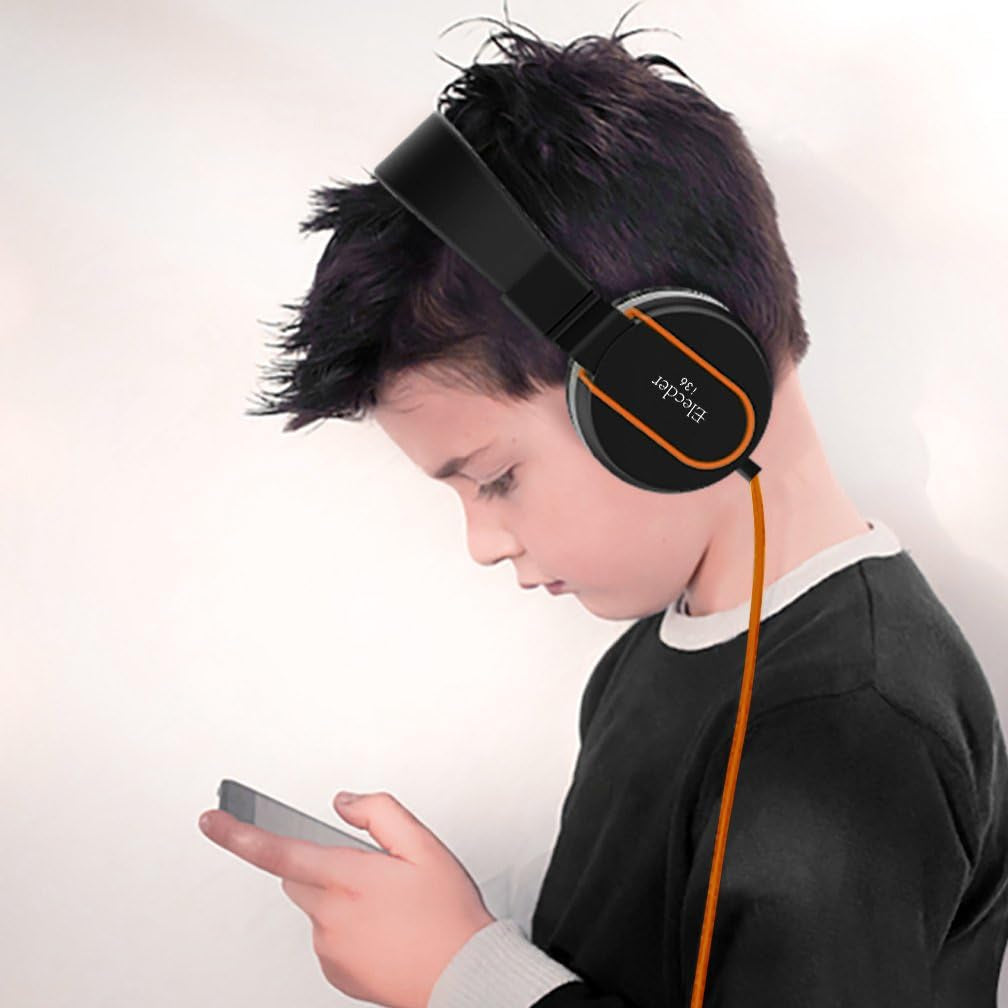I36 Kids Headphones Children Girls Boys Teens Foldable Adjustable on Ear Headphones 3.5Mm Jack Compatible Cellphones Computer Kindle MP3/4 School Tablet Black/Orange